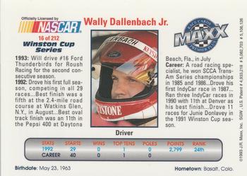 1993 Maxx Premier Plus #16 Wally Dallenbach Jr. Back