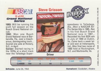 1993 Maxx Premier Plus #31 Steve Grissom Back
