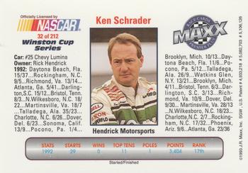 1993 Maxx Premier Plus #32 Ken Schrader's Car Back