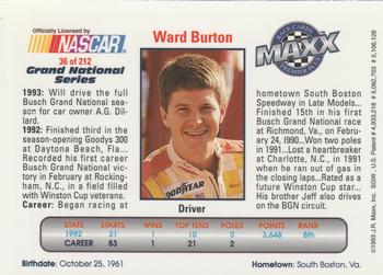 1993 Maxx Premier Plus #36 Ward Burton Back