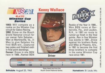 1993 Maxx Premier Plus #40 Kenny Wallace Back