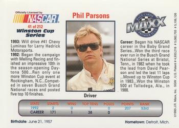 1993 Maxx Premier Plus #41 Phil Parsons Back