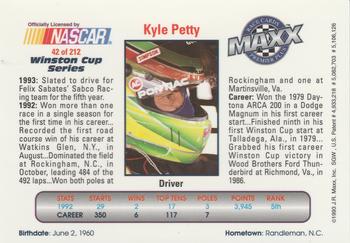 1993 Maxx Premier Plus #42 Kyle Petty Back