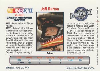 1993 Maxx Premier Plus #45 Jeff Burton Back