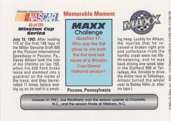 1993 Maxx Premier Plus #62 Davey Allison Crash Back