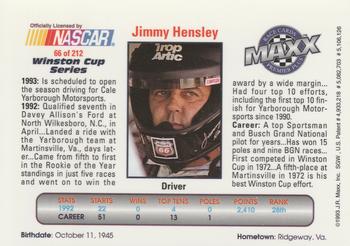 1993 Maxx Premier Plus #66 Jimmy Hensley Back