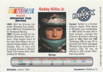 1993 Maxx Premier Plus #84 Bobby Hillin Jr. Back