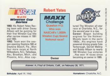 1993 Maxx Premier Plus #90 Robert Yates Back
