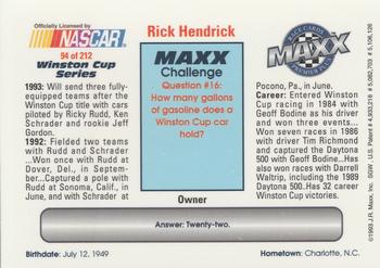 1993 Maxx Premier Plus #94 Rick Hendrick Back