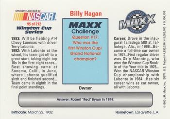 1993 Maxx Premier Plus #95 Billy Hagan Back