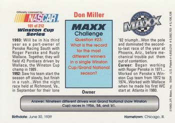 1993 Maxx Premier Plus #101 Don Miller Back