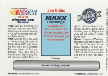 1993 Maxx Premier Plus #109 Joe Gibbs Back