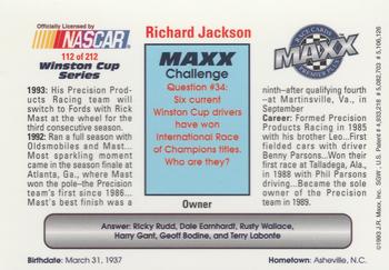 1993 Maxx Premier Plus #112 Richard Jackson Back