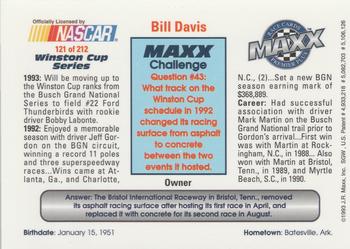 1993 Maxx Premier Plus #121 Bill Davis Back