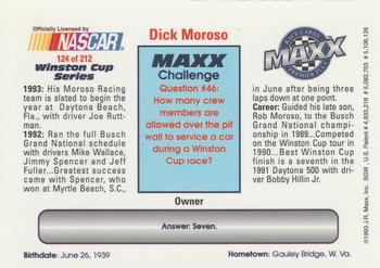 1993 Maxx Premier Plus #124 Dick Moroso Back