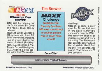 1993 Maxx Premier Plus #130 Tim Brewer Back