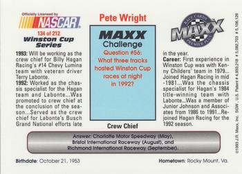 1993 Maxx Premier Plus #134 Pete Wright Back