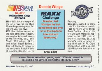 1993 Maxx Premier Plus #142 Donnie Wingo Back