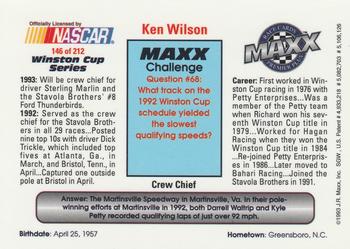 1993 Maxx Premier Plus #146 Ken Wilson Back
