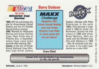 1993 Maxx Premier Plus #147 Barry Dodson Back