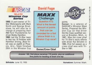 1993 Maxx Premier Plus #150 David Fuge Back