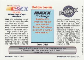 1993 Maxx Premier Plus #151 Robbie Loomis Back