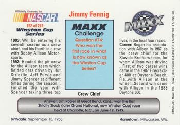 1993 Maxx Premier Plus #152 Jimmy Fennig Back