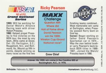 1993 Maxx Premier Plus #167 Ricky Pearson Back