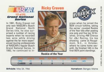 1993 Maxx Premier Plus #177 Ricky Craven Busch Back