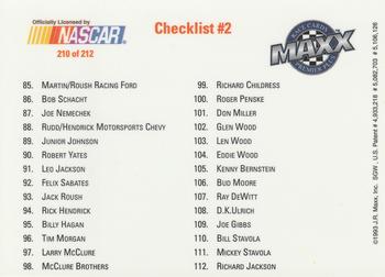 1993 Maxx Premier Plus #210 Checklist #2 Back