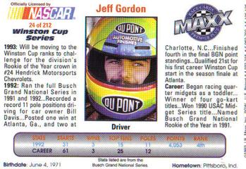 1993 Maxx Premier Plus #24 Jeff Gordon Back