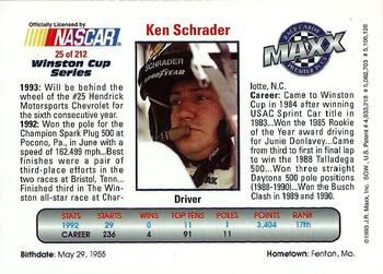 1993 Maxx Premier Plus #25 Ken Schrader Back