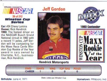 1993 Maxx Premier Plus #39 Jeff Gordon's Car Back