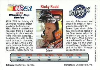 1993 Maxx Premier Plus #5 Ricky Rudd Back
