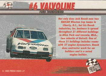 1993 Press Pass Previews #34 #6 Valvoline Ford Thunderbird Back