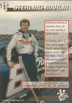 1993 Press Pass Previews #9 Sterling Marlin Back