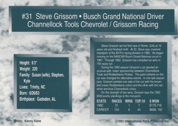 1993 Traks #31 Steve Grissom's Car Back
