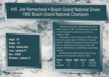 1993 Traks #45 Joe Nemechek Back