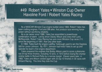 1993 Traks #49 Robert Yates Back