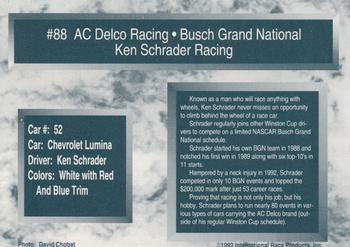 1993 Traks #88 Ken Schrader's Car Back