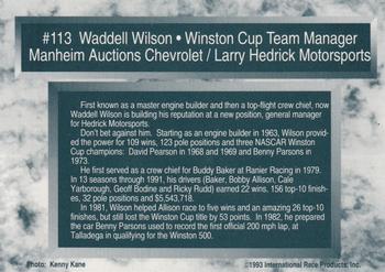 1993 Traks #113 Waddell Wilson Back