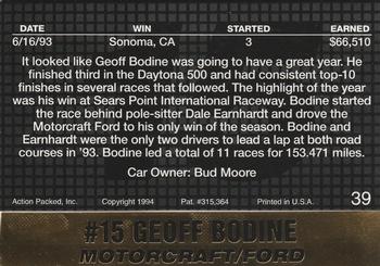 1994 Action Packed #39 Geoff Bodine Back