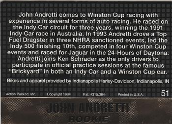 1994 Action Packed #51 John Andretti Back