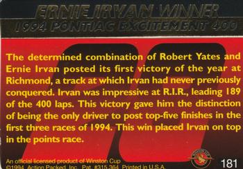 1994 Action Packed #181 Ernie Irvan Back