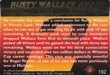 1994 Action Packed #192 Rusty Wallace Back
