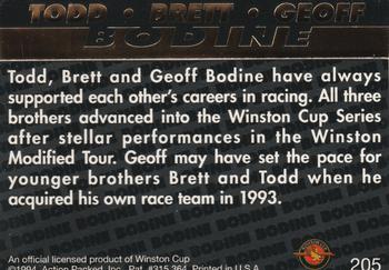 1994 Action Packed #205 Todd Bodine / Brett Bodine / Geoff Bodine Back