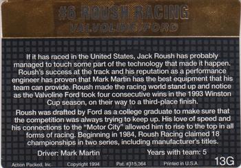 1994 Action Packed - 24K Gold #13G Mark Martin's Car Back