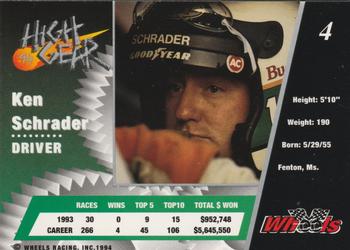 1994 Wheels High Gear #4 Ken Schrader Back