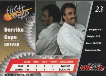 1994 Wheels High Gear #23 Derrike Cope Back