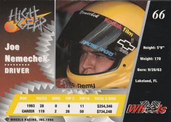 1994 Wheels High Gear #66 Joe Nemechek Back